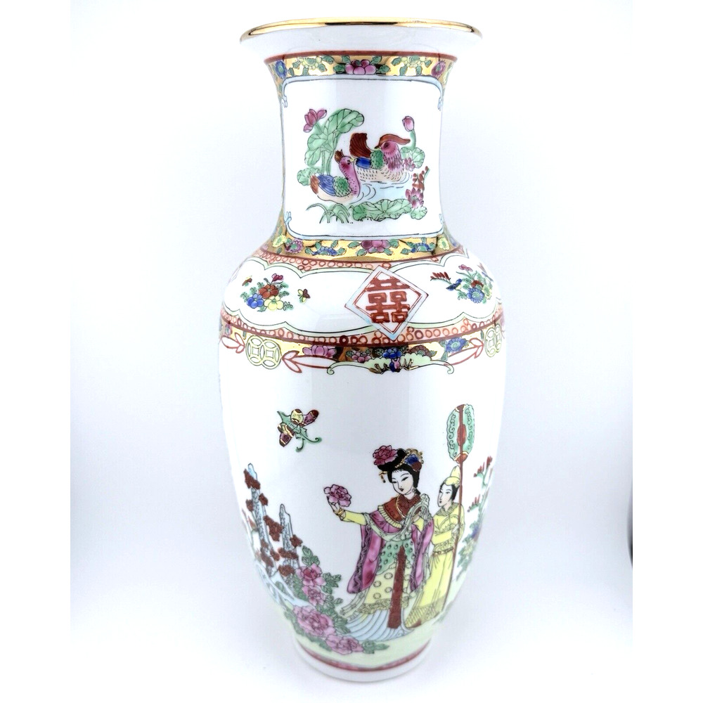 Vintage 12.5” Famille Rose Style Hand-Painted Chinese Porcelain Vase 12.5”